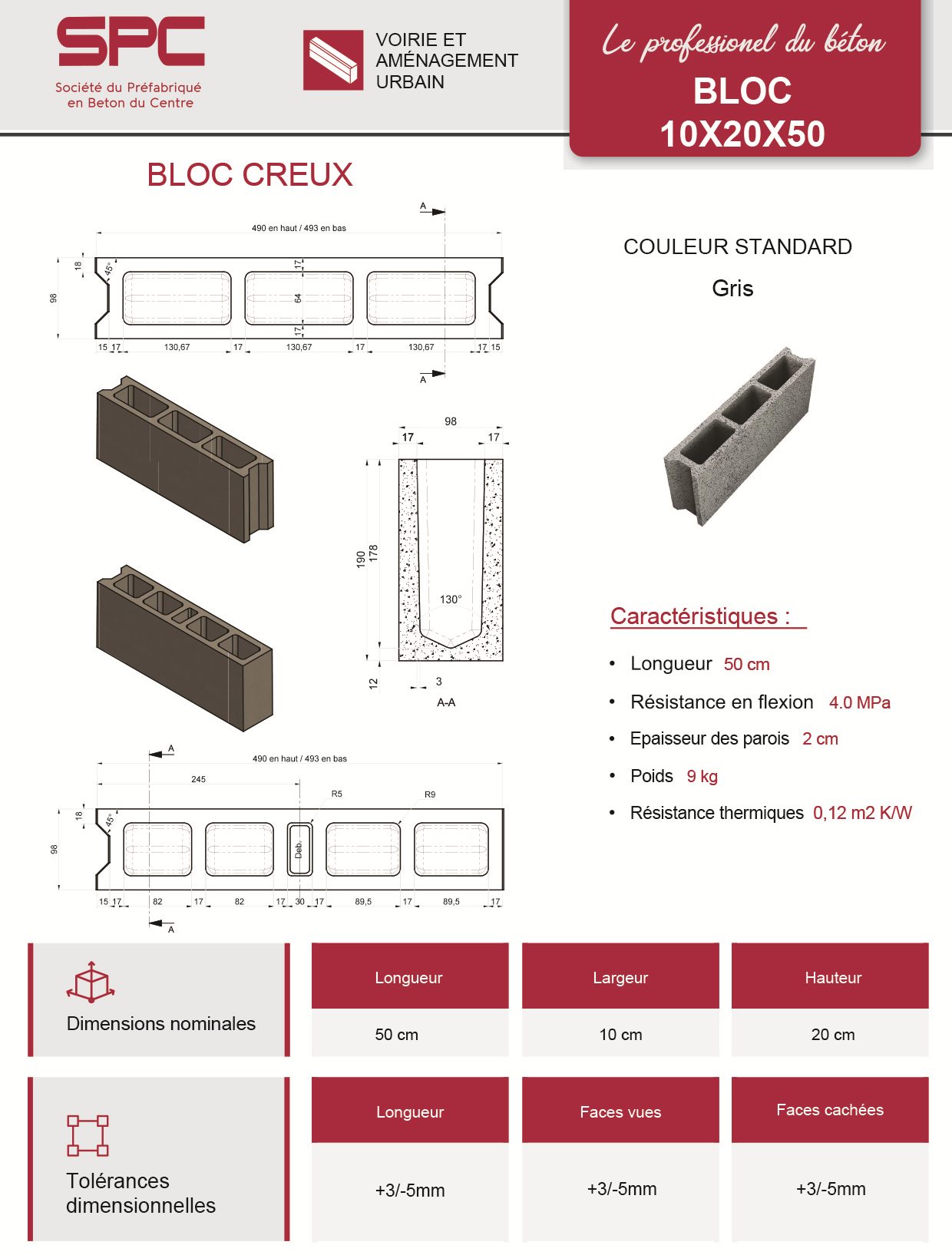 Bloc Creux 10×20×50