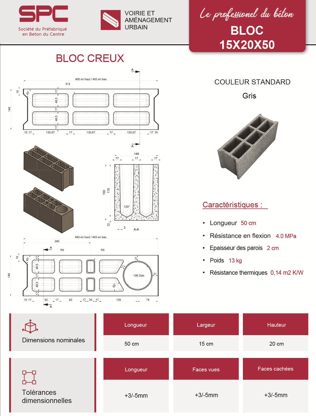 Bloc Creux 15×20×50