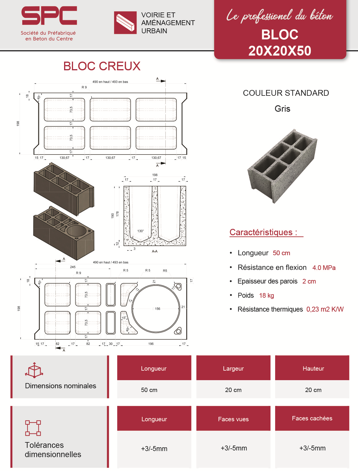 Bloc Creux 20×20×50