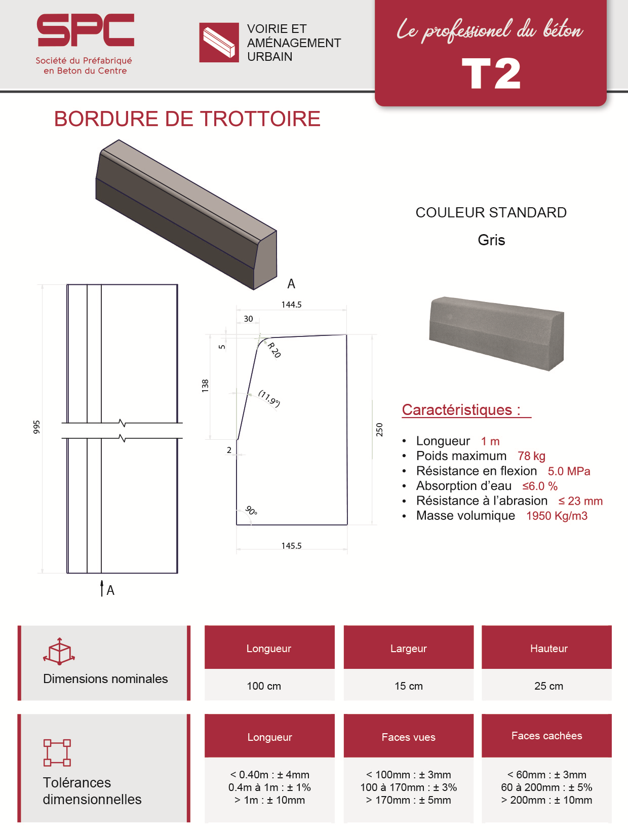 Bordure de Trottoir T2